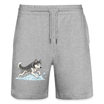 Husky Sprint in Snow Foam - Stanley/Stella Trainer Unisex Organic Jogging Shorts - heather grey - Front - Nik (191cm) & Marisol (170cm)