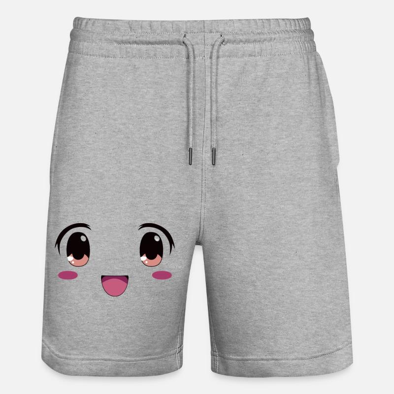 Visage mignon style manga kawaii - Short de jogging bio TRAINER Stanley/Stella unisexe - gris chiné