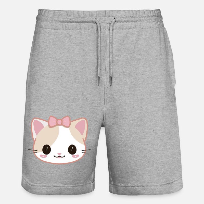 Chat kawaii manga visage mignon - Short de jogging bio TRAINER Stanley/Stella unisexe - gris chiné
