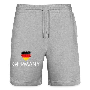 Heart with Germany flag, I love Germany - Stanley/Stella Trainer Unisex Organic Jogging Shorts - heather grey - Front - Nik (191cm) & Marisol (170cm)