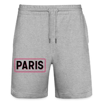 Paris City Sign - Panneau Paris Noir et Rose - Short de jogging bio TRAINER Stanley/Stella unisexe - gris chiné - Devant - Nik (191cm) & Marisol (170cm)