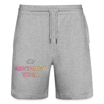 Ashtanga Yoga Gradient Font - Stanley/Stella Trainer Unisex Organic Jogging Shorts - heather grey - Front - Nik (191cm) & Marisol (170cm)