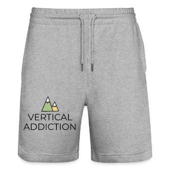 Addiction verticale - Conception avec des sommets montagneux - Short de jogging bio TRAINER Stanley/Stella unisexe - gris chiné - Devant - Nik (191cm) & Marisol (170cm)