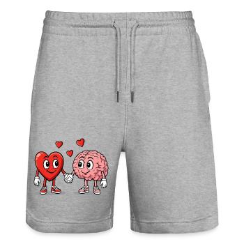 Cœur et Cerveau connectés - Short de jogging bio TRAINER Stanley/Stella unisexe - gris chiné - Devant - Nik (191cm) & Marisol (170cm)