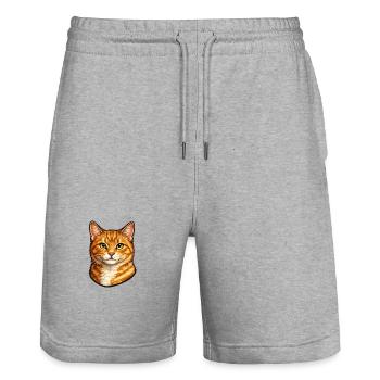 Orangene Katzenkopf Illustration - Stanley/Stella Unisex Bio Joggingshorts Trainer  - Grau meliert - Vorne - Nik (191cm) & Marisol (170cm)