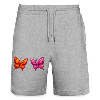 Papillons de dessins animés colorés - Short de jogging bio TRAINER Stanley/Stella unisexe - gris chiné - Devant - Nik (191cm) & Marisol (170cm)
