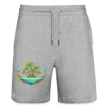 Tropical Palm Island Play of Colors - Stanley/Stella Trainer Unisex Organic Jogging Shorts - heather grey - Front - Nik (191cm) & Marisol (170cm)