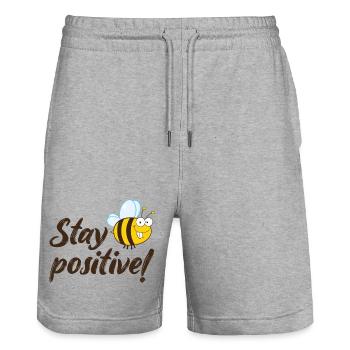 Stay positive Fröhliche Biene Gute Laune - Stanley/Stella Unisex Bio Joggingshorts Trainer  - Grau meliert - Vorne - Nik (191cm) & Marisol (170cm)