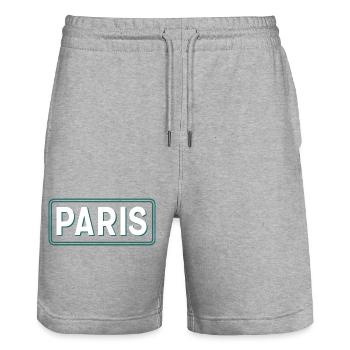 Paris Line Art Panel Green White - Stanley/Stella Trainer Unisex Organic Jogging Shorts - heather grey - Front - Nik (191cm) & Marisol (170cm)