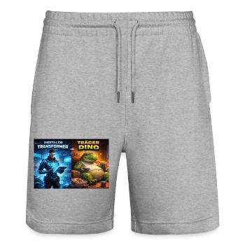 Digitaler Tech-Kämpfer oder träger Dino - Stanley/Stella Unisex Bio Joggingshorts Trainer  - Grau meliert - Vorne - Nik (191cm) & Marisol (170cm)
