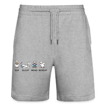 Eat Sleep Read Repeat – Lustiges Bücherwurm Gänse  - Stanley/Stella Unisex Bio Joggingshorts Trainer  - Grau meliert - Vorne - Nik (191cm) & Marisol (170cm)