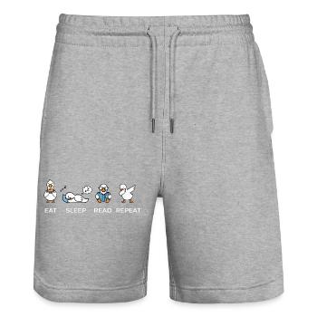 Eat Sleep Read Repeat – Lustiges Bücherwurm Gänse  - Stanley/Stella Unisex Bio Joggingshorts Trainer  - Grau meliert - Vorne - Nik (191cm) & Marisol (170cm)