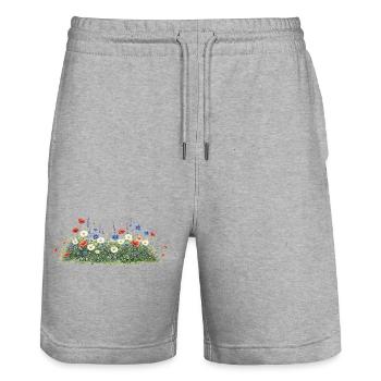 Prairie colorée de fleurs sauvages avec des marguerites - Short de jogging bio TRAINER Stanley/Stella unisexe - gris chiné - Devant - Nik (191cm) & Marisol (170cm)