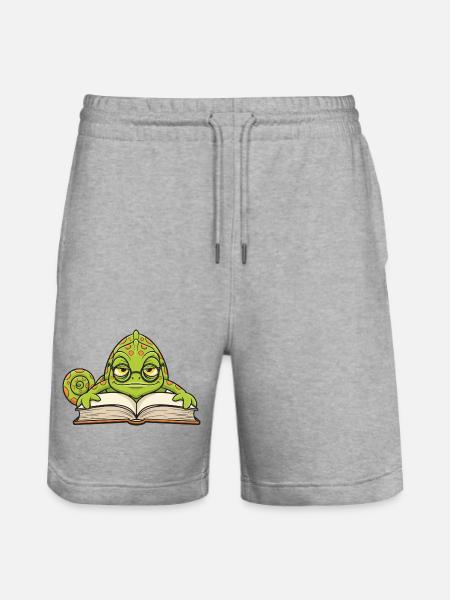Chameleon Reader Glasses Book Mascot Cartoon - Stanley/Stella Trainer Unisex Organic Jogging Shorts - heather grey