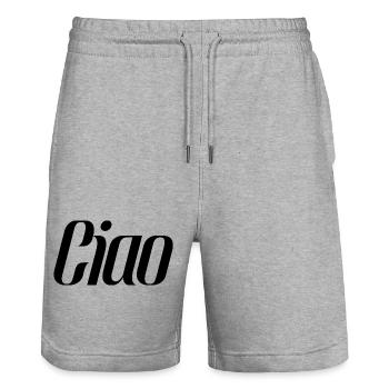 Ciao Italy Saying – Minimal Typography Design - Stanley/Stella Trainer Unisex Organic Jogging Shorts - heather grey - Front - Nik (191cm) & Marisol (170cm)