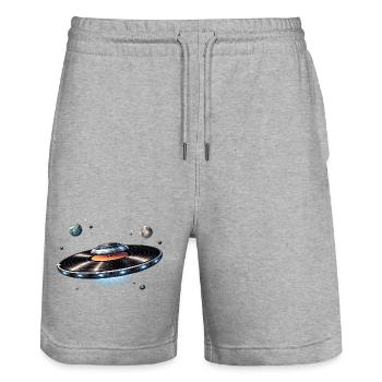 UFO from vinyl record in space - Stanley/Stella Trainer Unisex Organic Jogging Shorts - heather grey - Front - Nik (191cm) & Marisol (170cm)