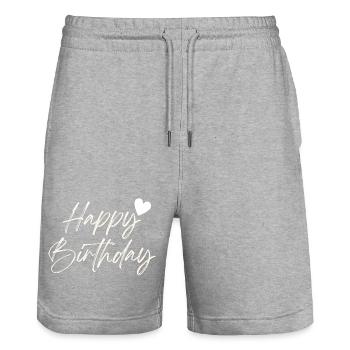 Bon anniversaire - Short de jogging bio TRAINER Stanley/Stella unisexe - gris chiné - Devant - Nik (191cm) & Marisol (170cm)