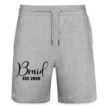 Minimalismus-Braut 2026 - Stanley/Stella Unisex Bio Joggingshorts Trainer  - Grau meliert - Vorne - Nik (191cm) & Marisol (170cm)