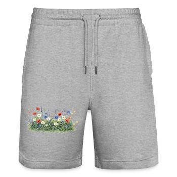 Bunte Wildblumenwiese mit Margeriten - Stanley/Stella Unisex Bio Joggingshorts Trainer  - Grau meliert - Vorne - Nik (191cm) & Marisol (170cm)