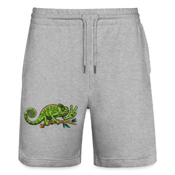 Chameleon Peace - Stanley/Stella Trainer Unisex Organic Jogging Shorts - heather grey - Front - Nik (191cm) & Marisol (170cm)