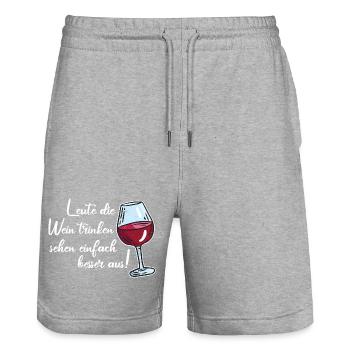 Leute die Wein trinken sehen besser aus / Spruch - Stanley/Stella Unisex Bio Joggingshorts Trainer  - Grau meliert - Vorne - Nik (191cm) & Marisol (170cm)