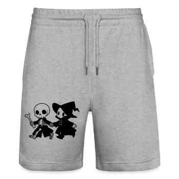 Cute Halloween Couple Skeleton and Witch - Stanley/Stella Trainer Unisex Organic Jogging Shorts - heather grey - Front - Nik (191cm) & Marisol (170cm)