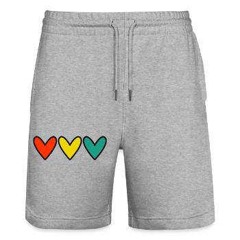 HERZ. HERZ. VALENTINSTAG. LIEBE. LIEBE. PAAR. - Stanley/Stella Unisex Bio Joggingshorts Trainer  - Grau meliert - Vorne - Nik (191cm) & Marisol (170cm)