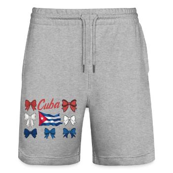 Kuba Stolz & Heimat - Cuba Flagge Design - Stanley/Stella Unisex Bio Joggingshorts Trainer  - Grau meliert - Vorne - Nik (191cm) & Marisol (170cm)