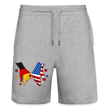 Drapeau allemand des États-Unis se tenant la main - Short de jogging bio TRAINER Stanley/Stella unisexe - gris chiné - Devant - Nik (191cm) & Marisol (170cm)