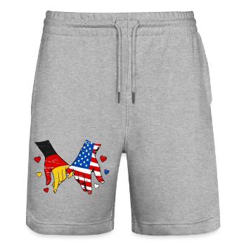 Germany USA Flag Holding Hands Used - Stanley/Stella Trainer Unisex Organic Jogging Shorts - heather grey - Front - Nik (191cm) & Marisol (170cm)