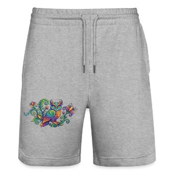 Bunte Eule im Floralen Muster Kunst Design Motiv - Stanley/Stella Unisex Bio Joggingshorts Trainer  - Grau meliert - Vorne - Nik (191cm) & Marisol (170cm)