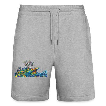 Fantasievolles Farbenspiel Natur Panorama Motiv - Stanley/Stella Unisex Bio Joggingshorts Trainer  - Grau meliert - Vorne - Nik (191cm) & Marisol (170cm)