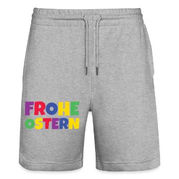 Frohe Ostern Bunte Schrift Typographie - Stanley/Stella Unisex Bio Joggingshorts Trainer  - Grau meliert - Vorne - Nik (191cm) & Marisol (170cm)