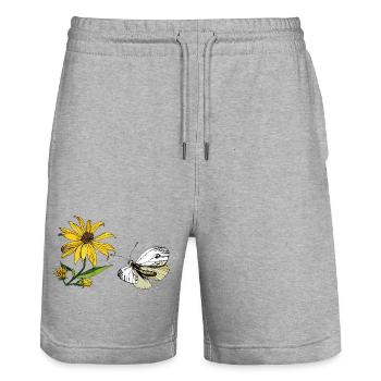 Papillon et Tournesol - Short de jogging bio TRAINER Stanley/Stella unisexe - gris chiné - Devant - Nik (191cm) & Marisol (170cm)