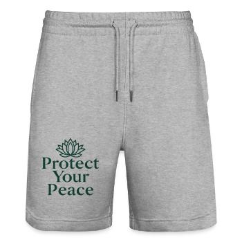 Méditation de yoga Protect Your Peace Lotus Flower - Short de jogging bio TRAINER Stanley/Stella unisexe - gris chiné - Devant - Nik (191cm) & Marisol (170cm)