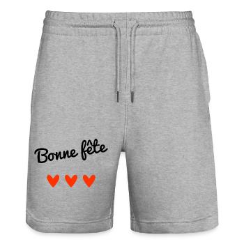 HERZLICHEN GLÜCKWUNSCH ZUM GEBURTSTAG. MUTTERTAG. VATERTAG. PARTEI - Stanley/Stella Unisex Bio Joggingshorts Trainer  - Grau meliert - Vorne - Nik (191cm) & Marisol (170cm)