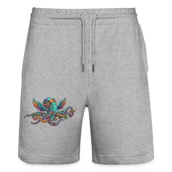 Colorful Steampunk Octopus with Wings Fantasy Creatures - Stanley/Stella Trainer Unisex Organic Jogging Shorts - heather grey - Front - Nik (191cm) & Marisol (170cm)