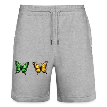 Living Butterflies: Green & Yellow - Stanley/Stella Trainer Unisex Organic Jogging Shorts - heather grey - Front - Nik (191cm) & Marisol (170cm)