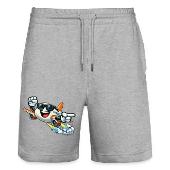 Cheerful airplane with sunglasses - Stanley/Stella Trainer Unisex Organic Jogging Shorts - heather grey - Front - Nik (191cm) & Marisol (170cm)