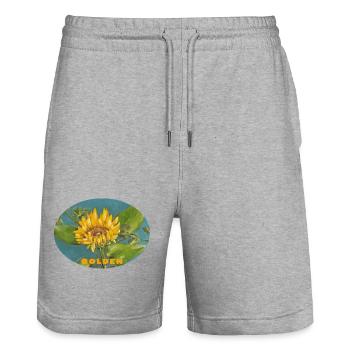 Or - Ellipse Macro Vibrante de Tournesol - Short de jogging bio TRAINER Stanley/Stella unisexe - gris chiné - Devant - Nik (191cm) & Marisol (170cm)