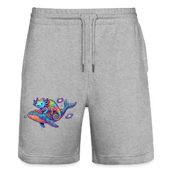 Motif fantastique amusant Cosmos néon Cosmos Caméléon et Baleine Fantastique Cool - Short de jogging bio TRAINER Stanley/Stella unisexe - gris chiné - Devant - Nik (191cm) & Marisol (170cm)