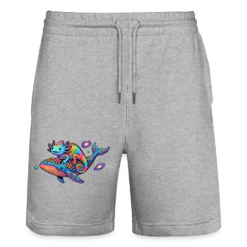 Galaktik Gecko Regenbogen Chamäleon Weltraum Reise - Stanley/Stella Unisex Bio Joggingshorts Trainer  - Grau meliert - Vorne - Nik (191cm) & Marisol (170cm)