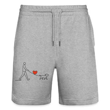 Promenade de cœur Chien Amour Cœur Amour Amour animal - Short de jogging bio TRAINER Stanley/Stella unisexe - gris chiné - Devant - Nik (191cm) & Marisol (170cm)