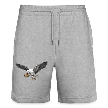Mouette drôle vole un rouleau de poisson sur la plage - Short de jogging bio TRAINER Stanley/Stella unisexe - gris chiné - Devant - Nik (191cm) & Marisol (170cm)