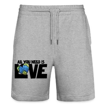 Cœur de la Terre : Globe aquarelle - Short de jogging bio TRAINER Stanley/Stella unisexe - gris chiné - Devant - Nik (191cm) & Marisol (170cm)
