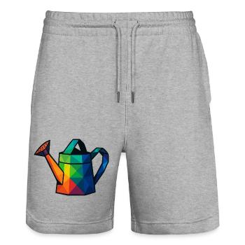 Low-Poly-Geometric Design Gießkanne - Stanley/Stella Unisex Bio Joggingshorts Trainer  - Grau meliert - Vorne - Nik (191cm) & Marisol (170cm)