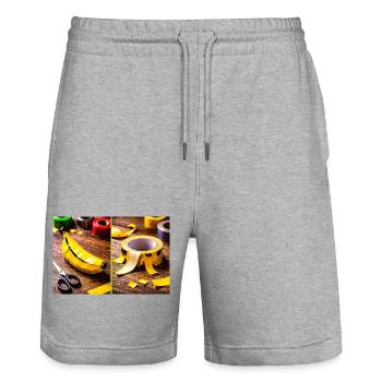 Yellow Tape Bananenkunst - Stanley/Stella Unisex Bio Joggingshorts Trainer  - Grau meliert - Vorne - Nik (191cm) & Marisol (170cm)