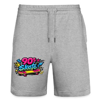 90er Skateboard Retro Flair - Stanley/Stella Unisex Bio Joggingshorts Trainer  - Grau meliert - Vorne - Nik (191cm) & Marisol (170cm)
