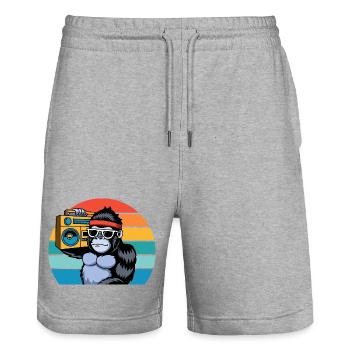 Ambiances rétro de jungle pour les fans de musique et de gorilla - Short de jogging bio TRAINER Stanley/Stella unisexe - gris chiné - Devant - Nik (191cm) & Marisol (170cm)