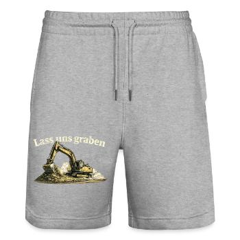 Lass uns graben Bagger Baustelle Humor Vintage - Stanley/Stella Unisex Bio Joggingshorts Trainer  - Grau meliert - Vorne - Nik (191cm) & Marisol (170cm)